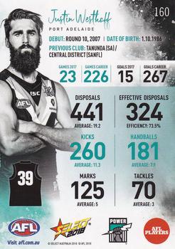 2018 Select Footy Stars #160 Justin Westhoff Back